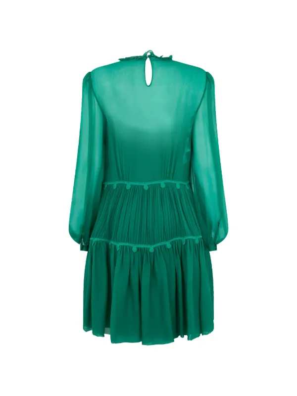 Alberta Ferretti lace-trimmed Pleated Mini Dress | Green