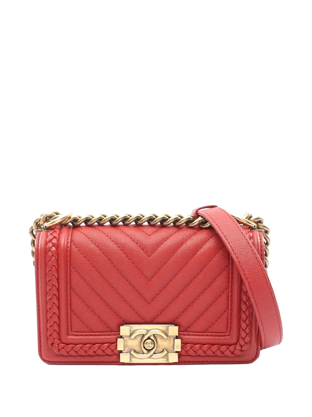 CHANEL Pre-Owned Borsa a tracolla Boy piccola in pelle Caviar con motivo Chevron 2018 - Rosso