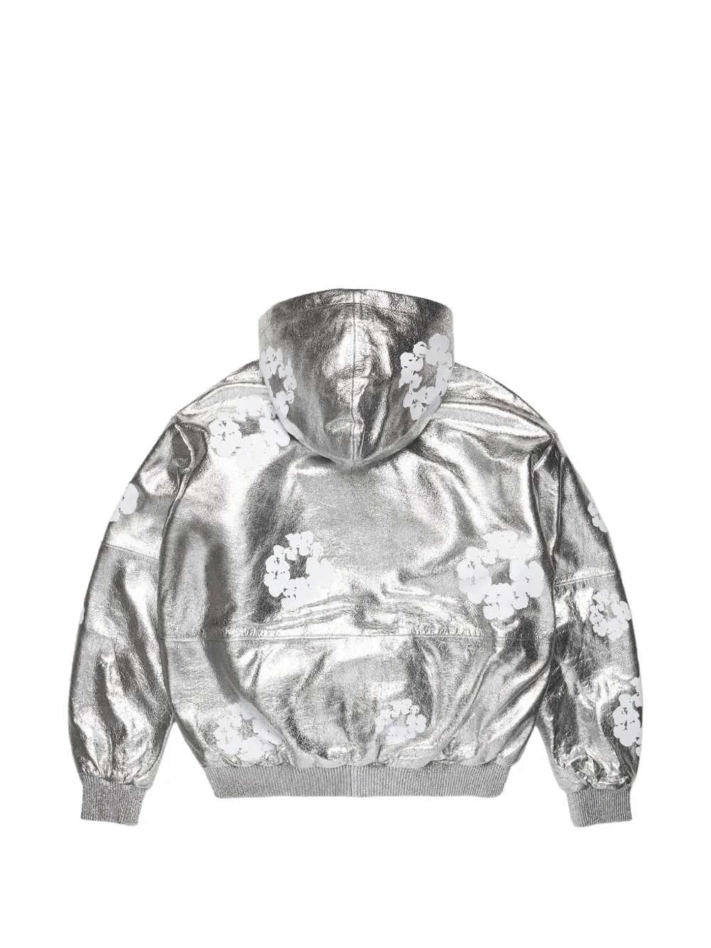 Denim Tears Wreath leren jack met capuchon en katoenen print Zilver