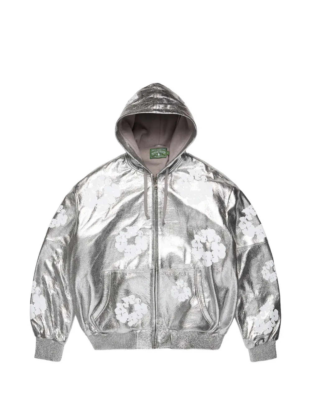 Denim Tears cotton wreath leather hooded jacket - Silber
