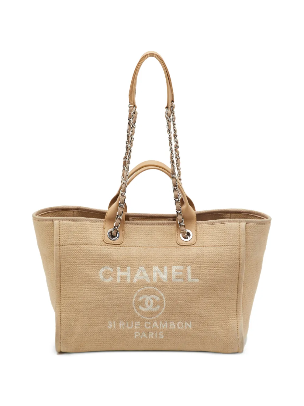 CHANEL Pre-Owned Deauville logo-print tote bag - Neutrals