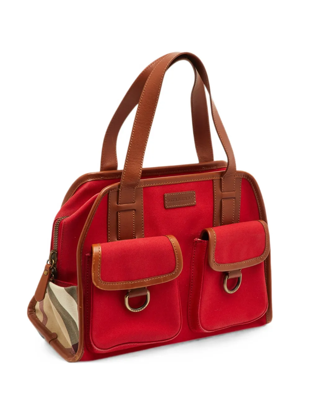 Pre-owned Burberry Nova Check Satchel Bag In Red