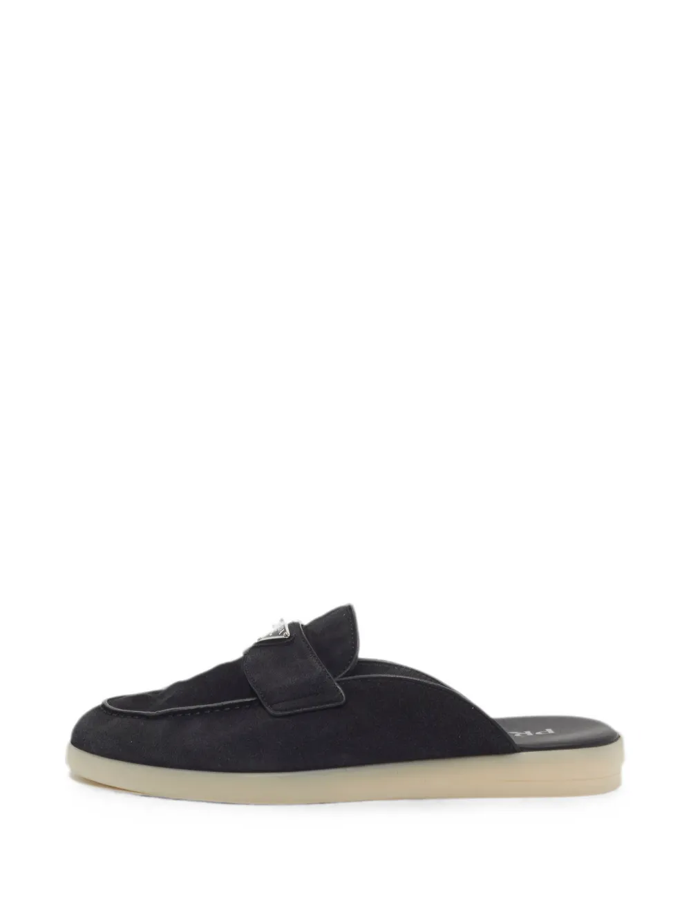 Pre-owned Prada Triangle-logo Suede Mules In Black