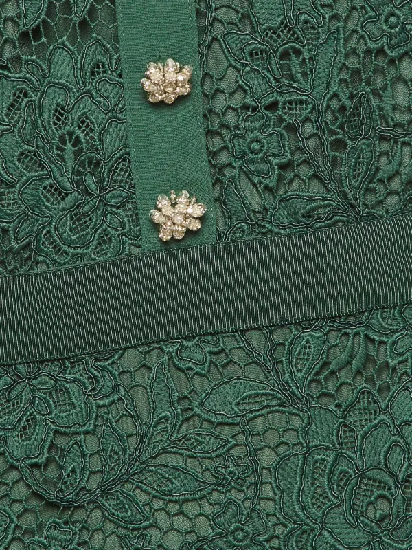 self portrait green lace dress Self Portrait Green Cord Lace Midi Dress
