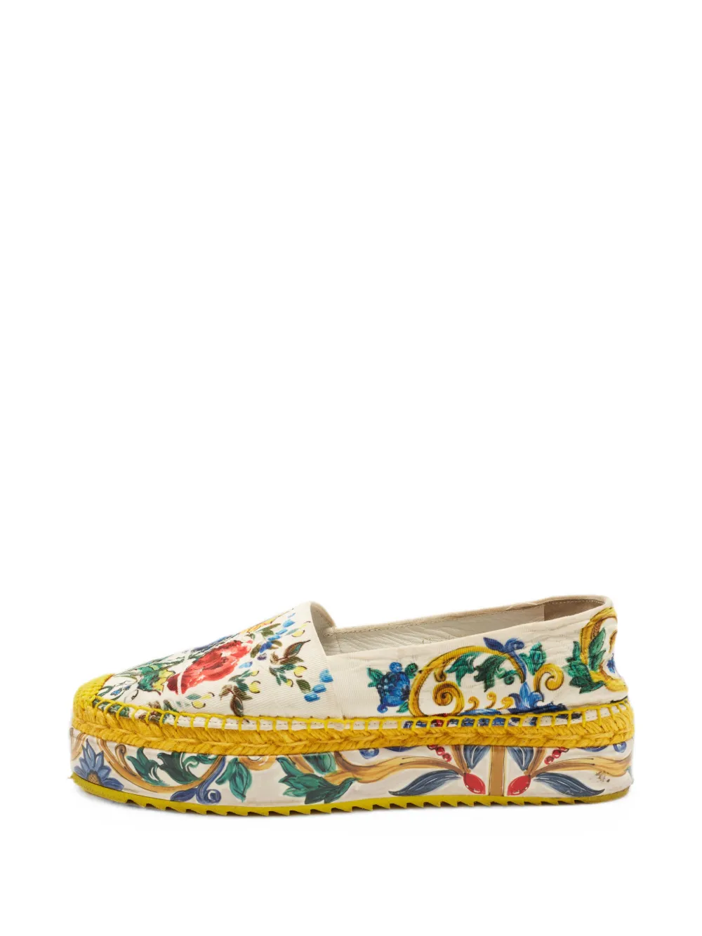 Pre-owned Dolce & Gabbana Floral-print Jacquard Platform Espadrilles In White