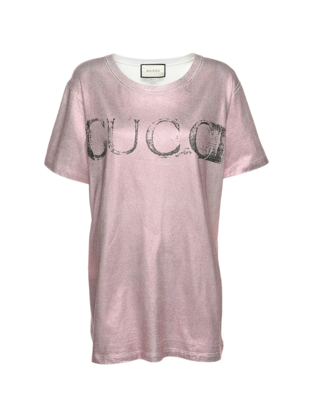 Gucci Pre-Owned logo-print metallic T-shirt - Rosa