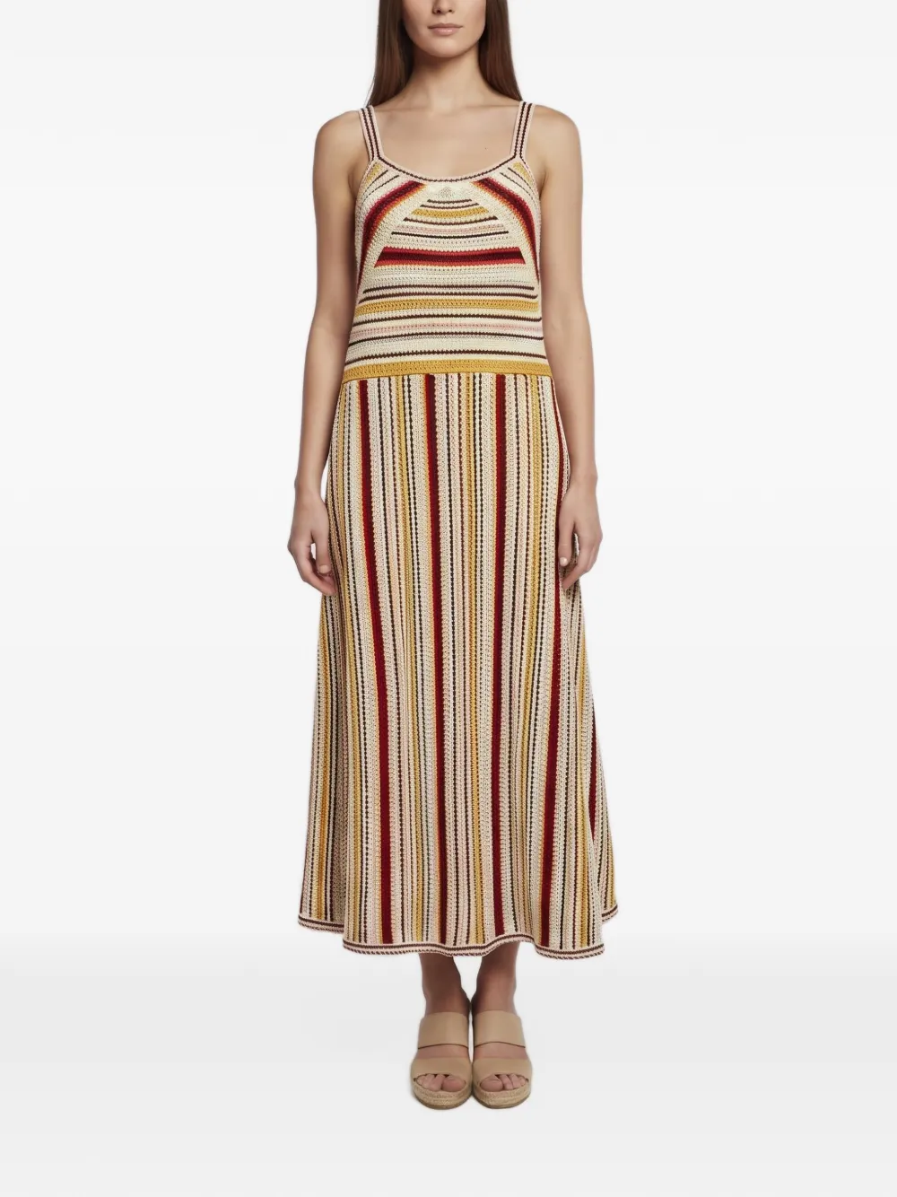 ZIMMERMANN striped crochet-knit midi dress - Toni neutri