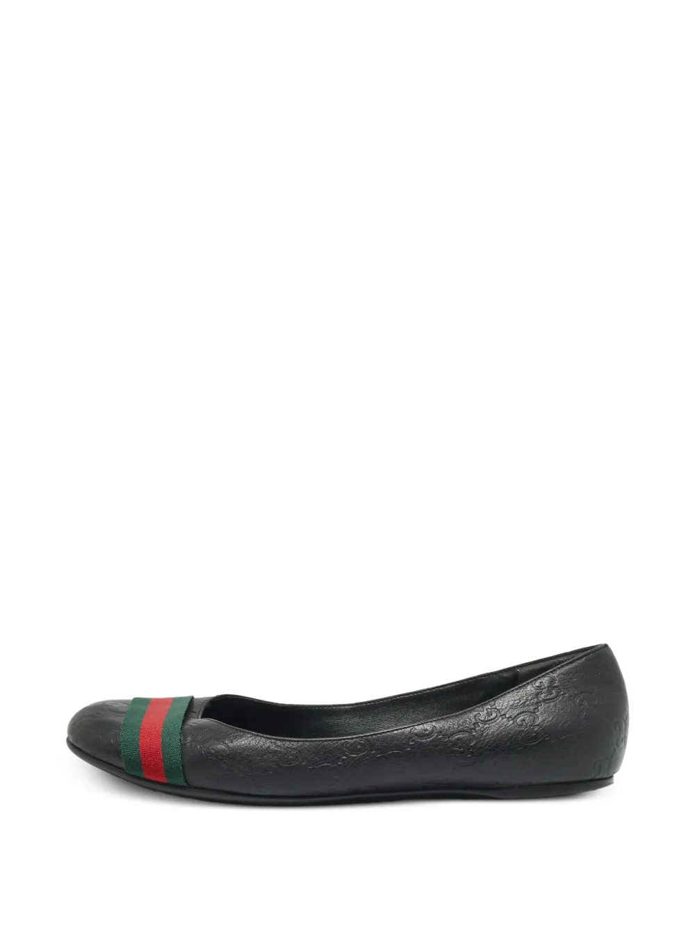 Gucci Pre-Owned Web round-toe ballet flats - Schwarz