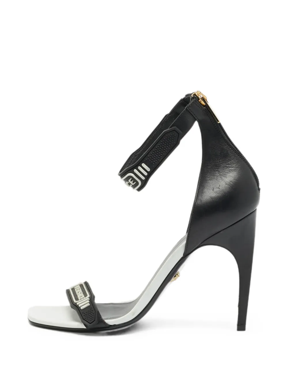Versace Pre-Owned logo-patch ankle-strap sandals - Black