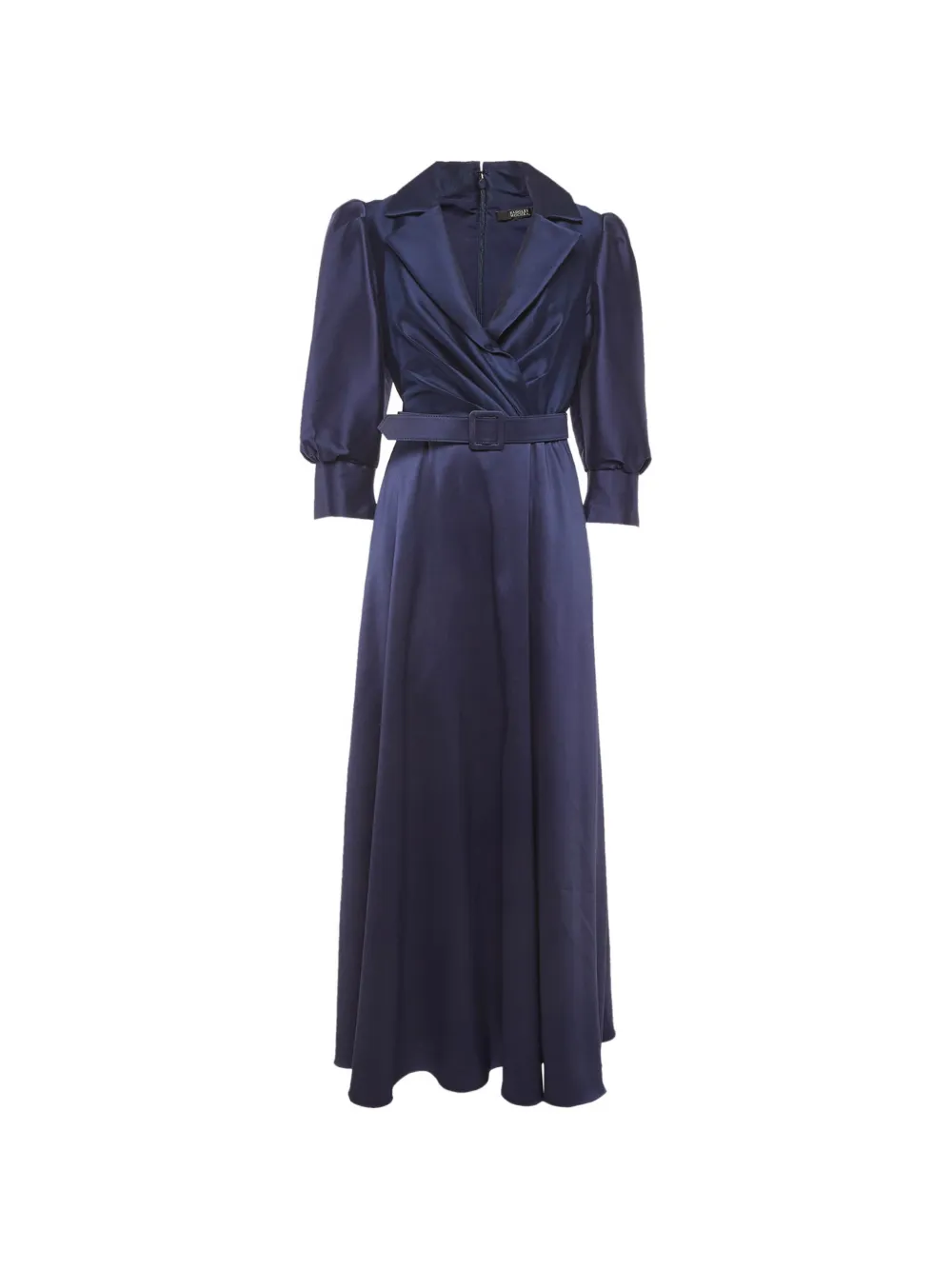 Badgley Mischka belted puff-sleeve maxi gown - Blau