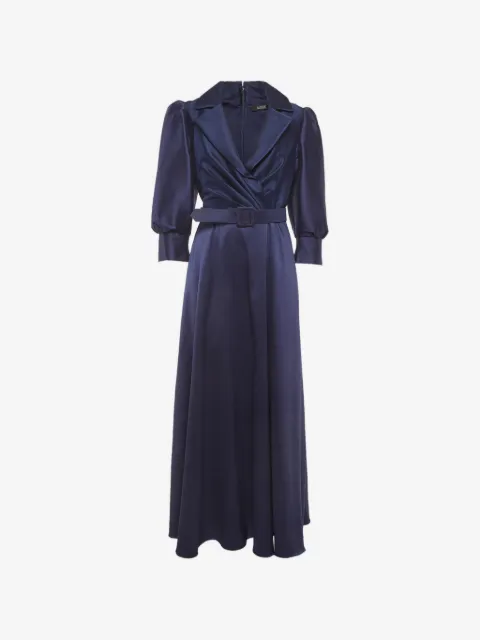 Badgley Mischka belted puff-sleeve maxi gown