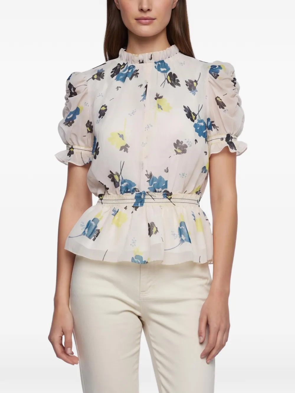 Self-Portrait floral-print peplum blouse - Weiß