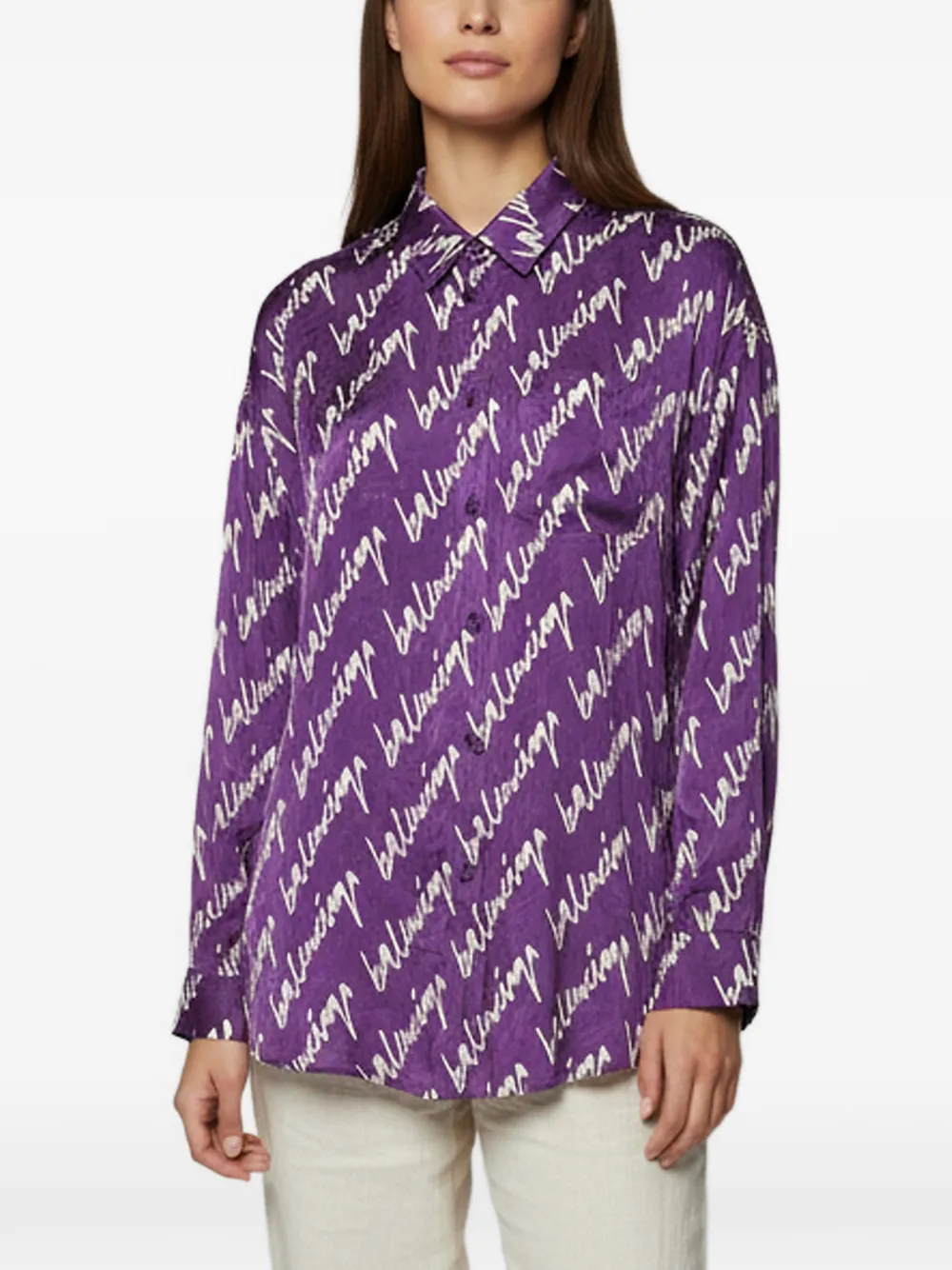 Balenciaga Pre-Owned logo-print oversized shirt - Violett