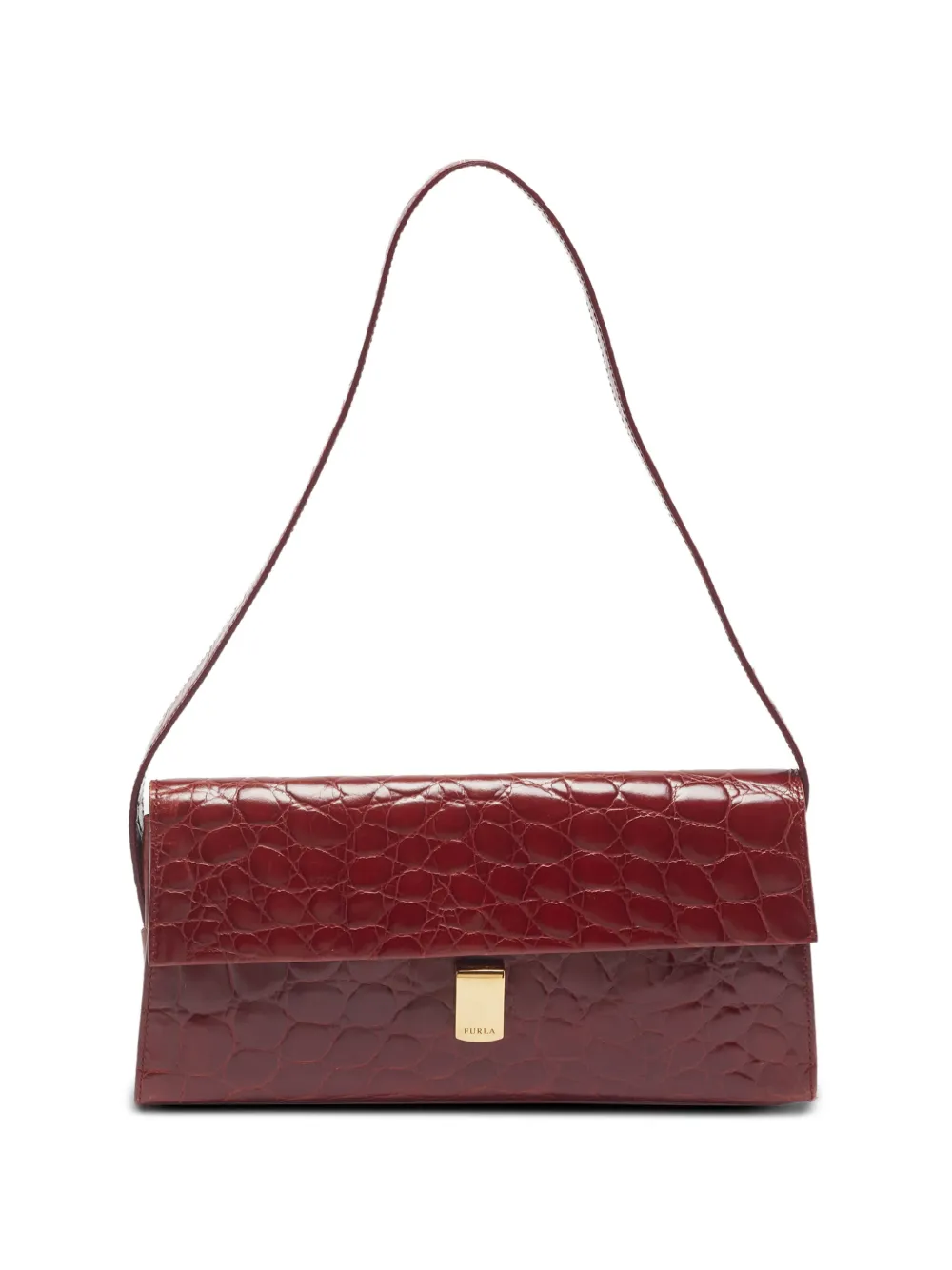 Furla croc-embossed flap shoulder bag - Red
