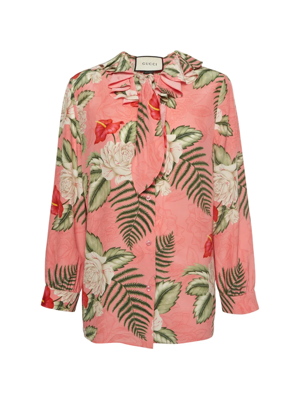 Gucci Pre-Owned floral-print tie-neck blouse - Rosa