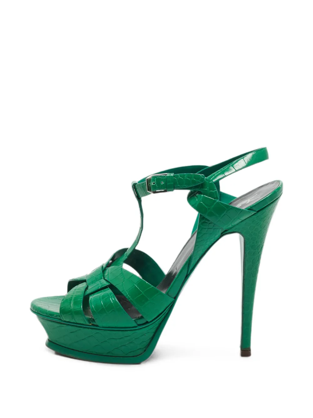 Saint Laurent Pre-Owned Tribute croc-embossed leather platform sandals - Verde