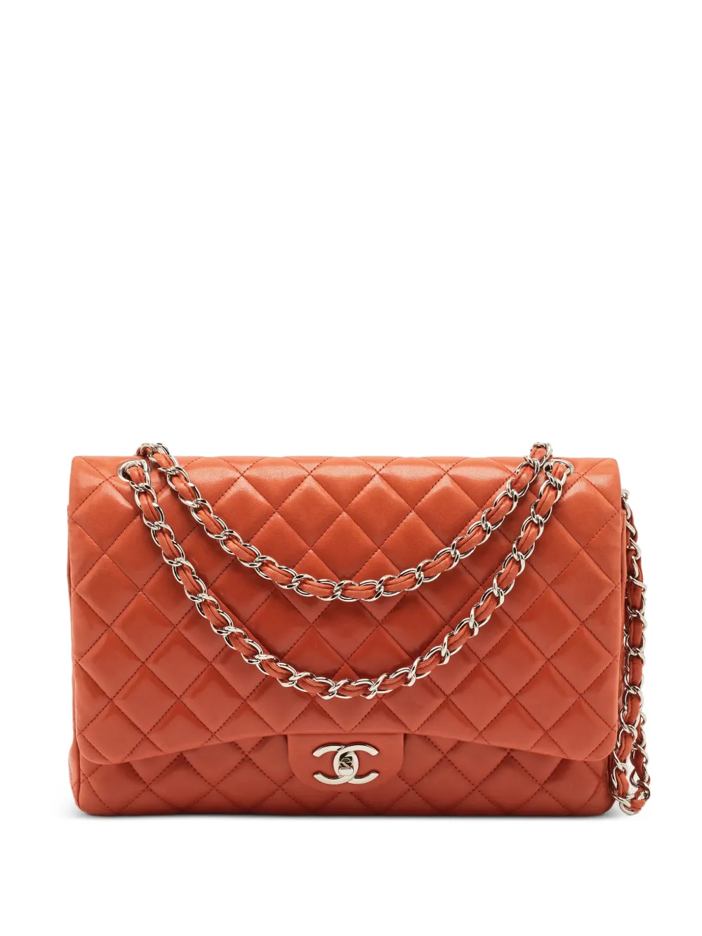 CHANEL Pre-Owned 2011 maxi Double Flap Diamond-quilted shoulder bag - Orange