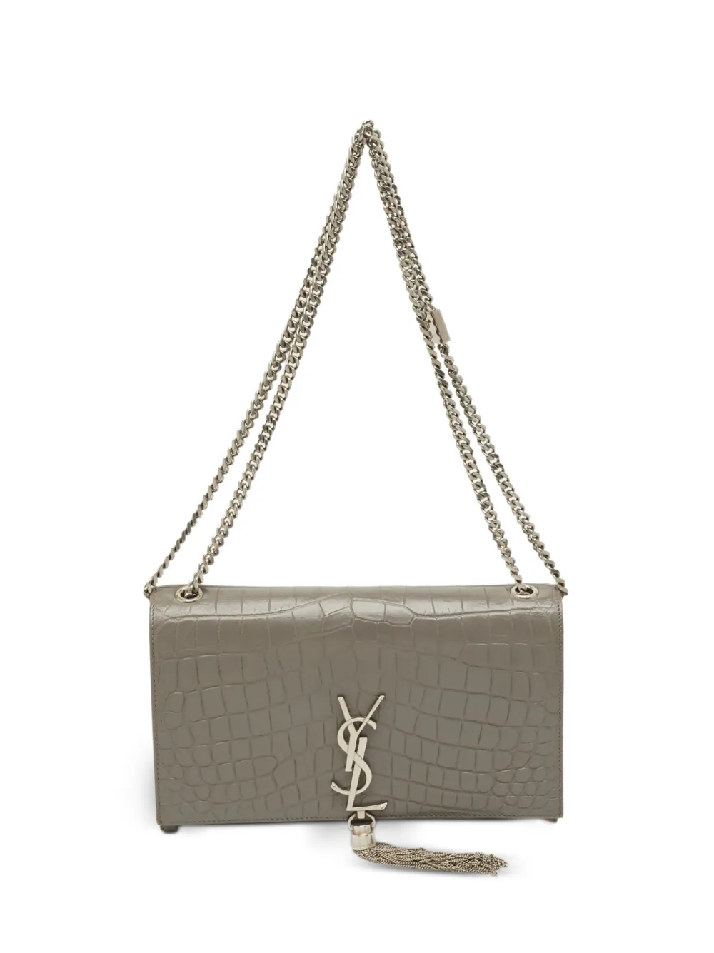 Saint Laurent Pre-Owned medium Kate Tassel croc-embossed shoulder bag - Grey
