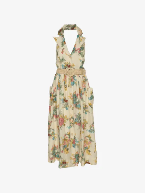 ZIMMERMANN linen floral-print halterneck midi dress