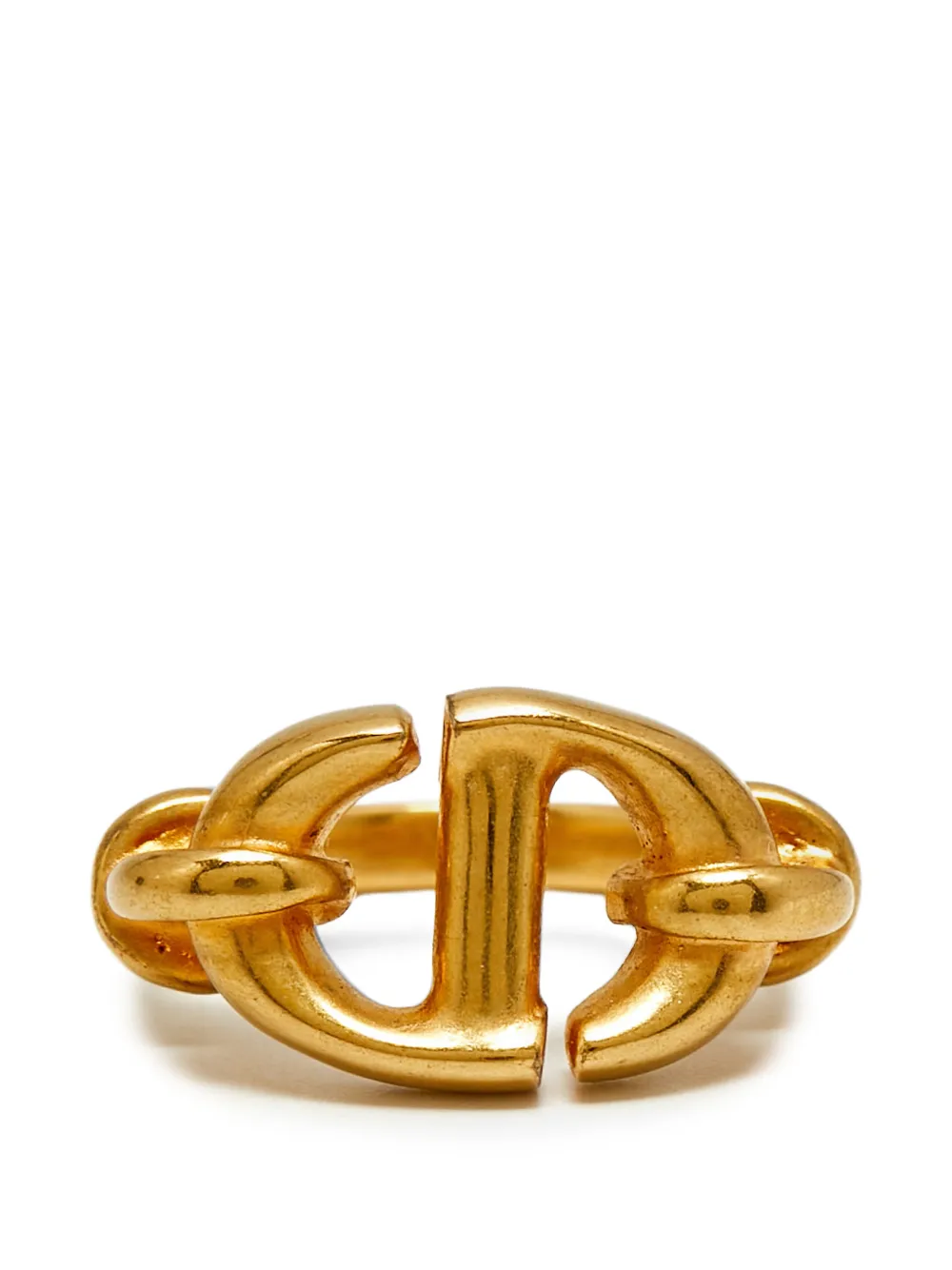 Pre-owned Dior Cd Navy Twisted Ring In Gold