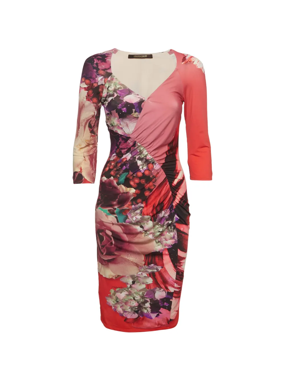 Roberto Cavalli Vintage floral-print ruched midi dress - Rosa