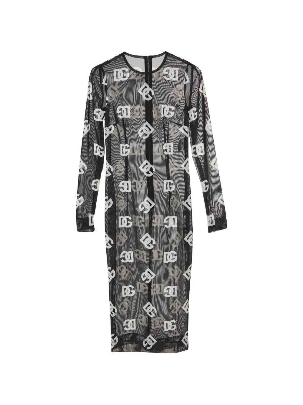 Pre-owned Dolce & Gabbana Logo-print Mesh Midi Dress In Black
