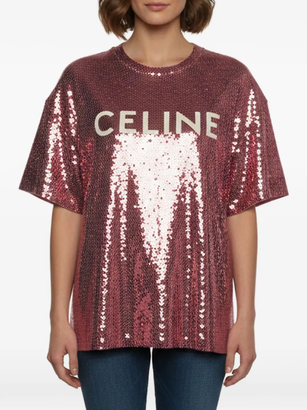 Celine Pre-Owned sequin-embellished short-sleeve T-shirt - Rosa