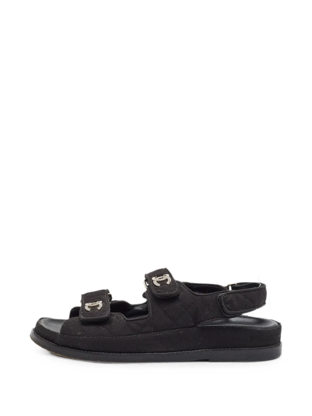 CHANEL Pre-Owned crystal-embellished quilted sandals - Black