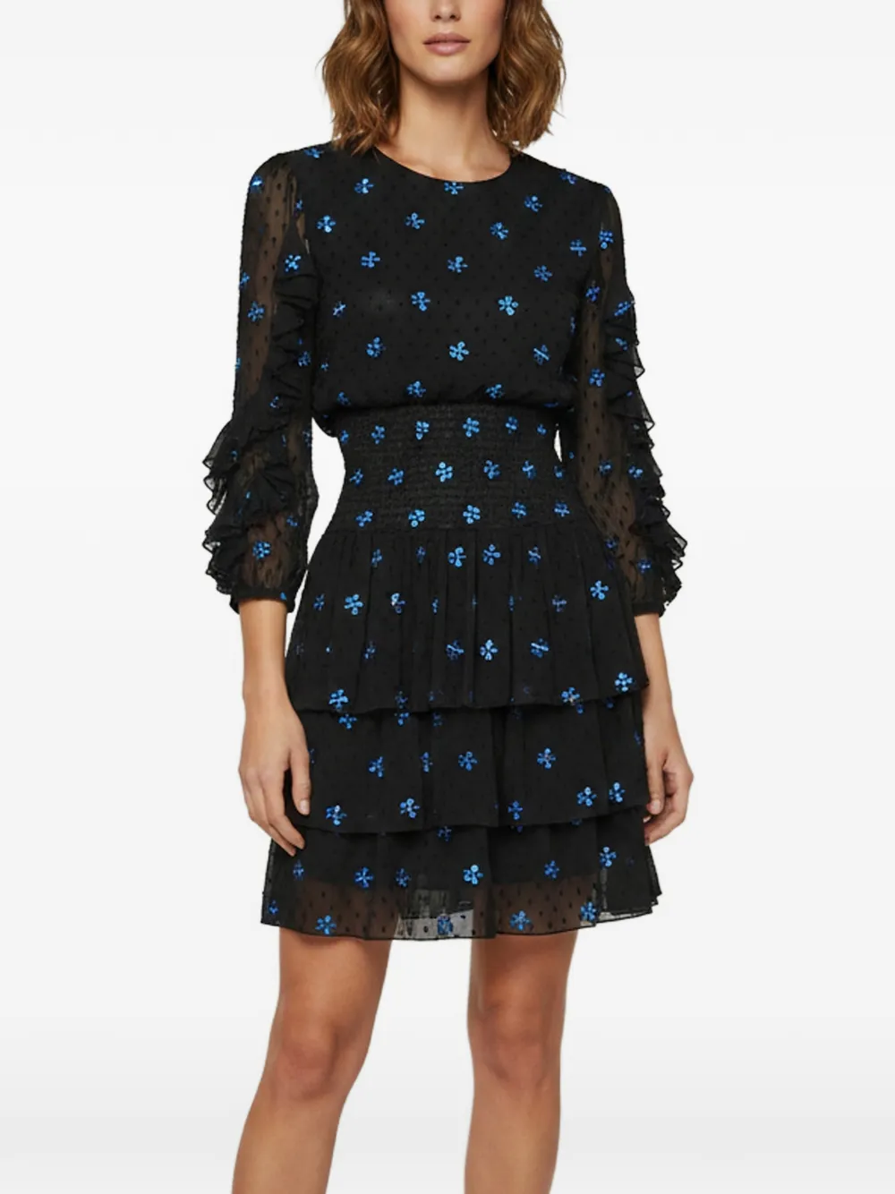 Maje Rocko dwiss-dot tiered mini dress - Nero