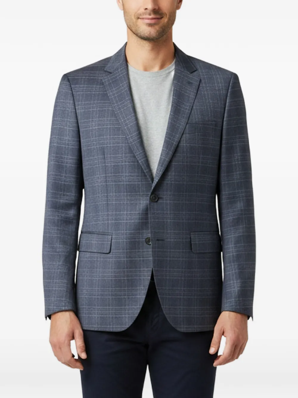 BOSS The James4 single-breasted check-pattern wool blazer - Blu