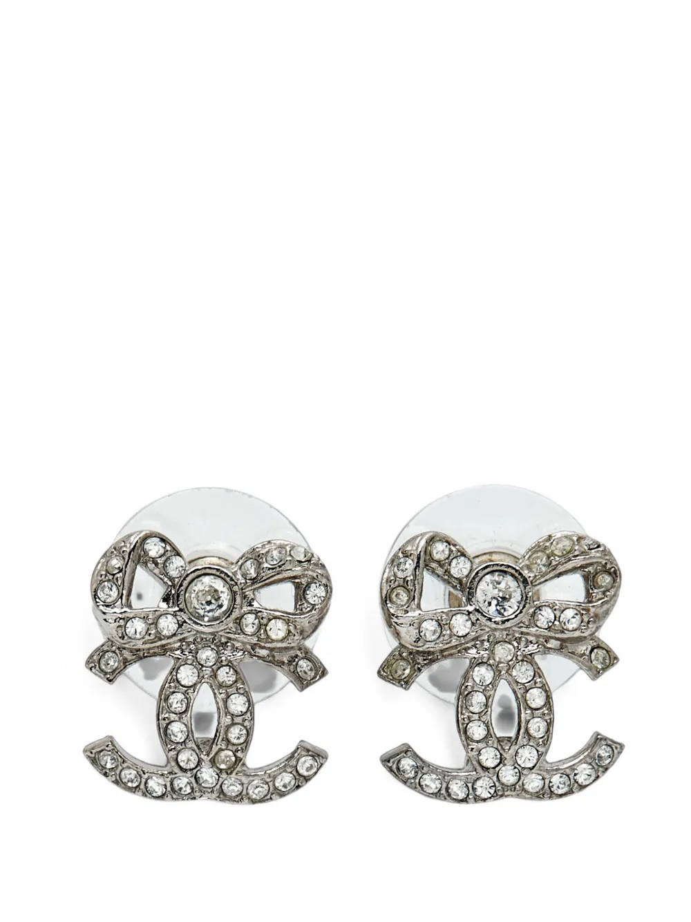 CHANEL Pre-Owned CC bow-tie crystal earrings - Silber