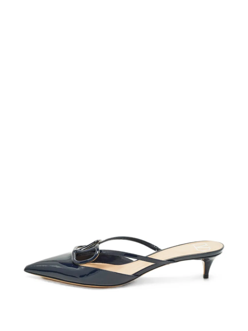 Pre-owned Valentino Garavani Vlogo Patent-leather Heeled Mules In Blue