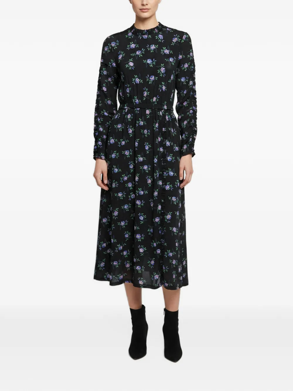 SANDRO floral-pattern midi dress - Nero