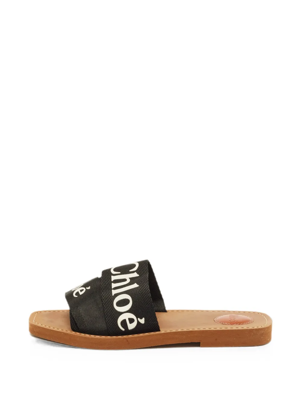 Pre-owned Chloé Woody Logo-print Slides In Black