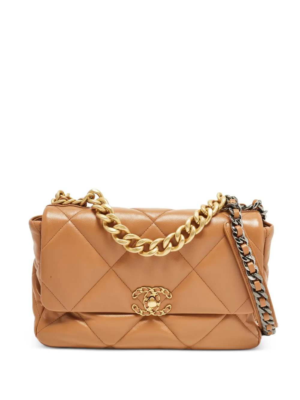 Pre-owned Chanel Large 19 Flap Quilted-leather Tote Bag In Brown