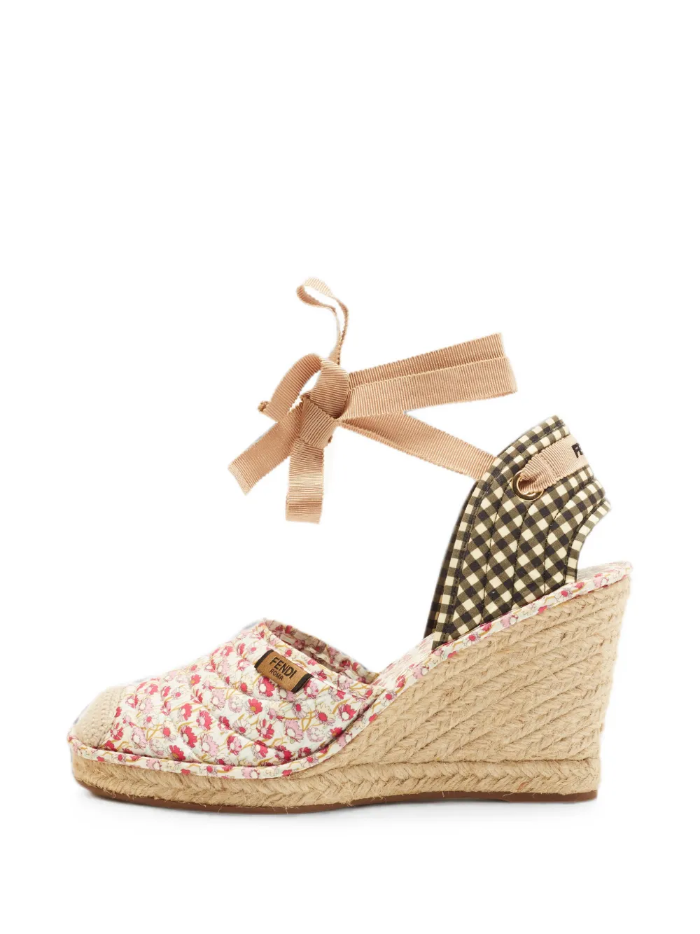Fendi Pre-Owned floral gingham wedge sandals - Weiß