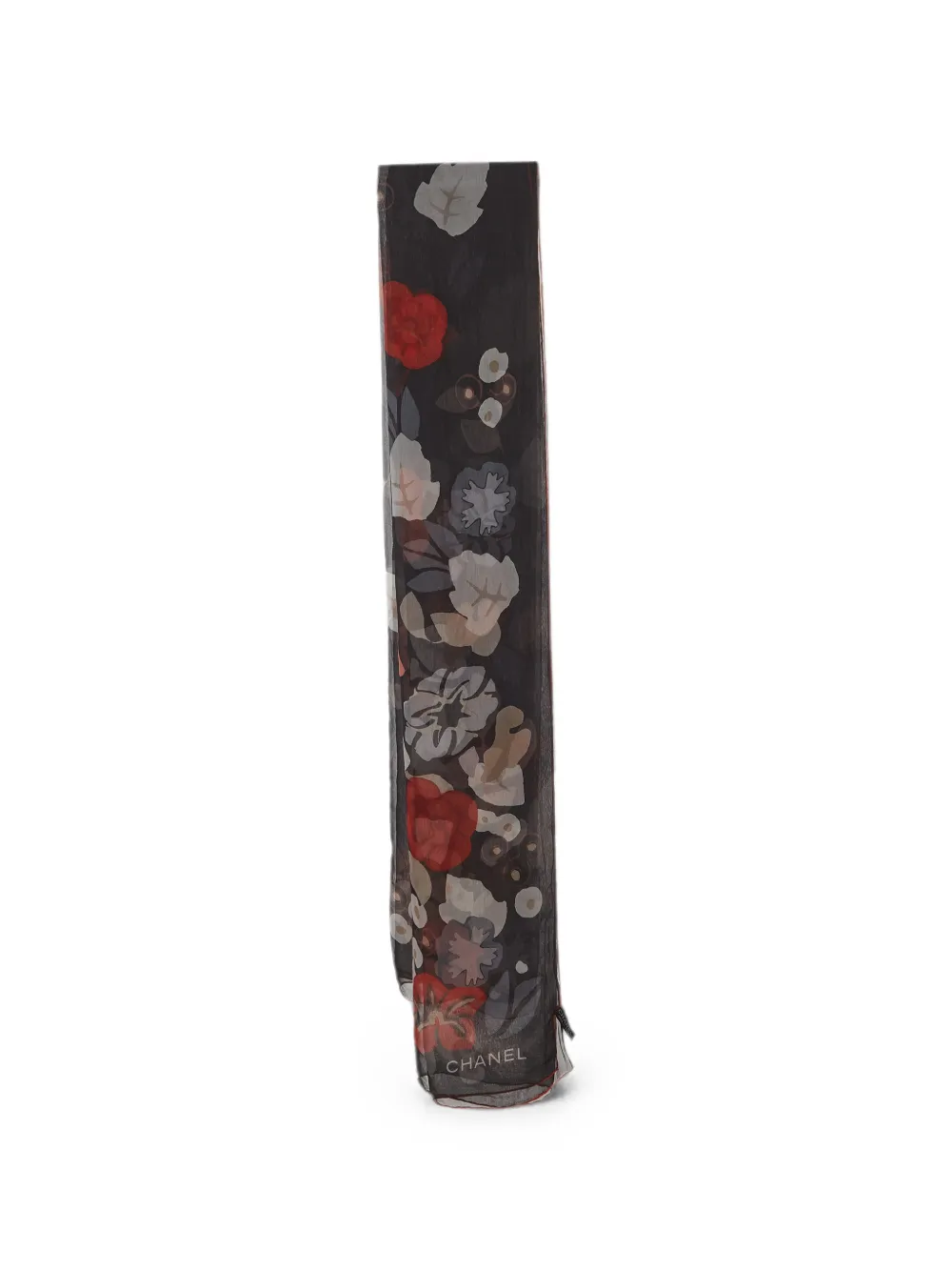 CHANEL Pre-Owned floral-print silk scarf - Black