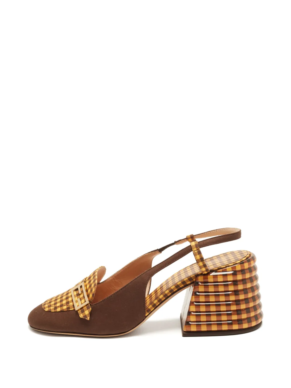 Fendi Pre-Owned Promenade gingham slingback pumps - Braun