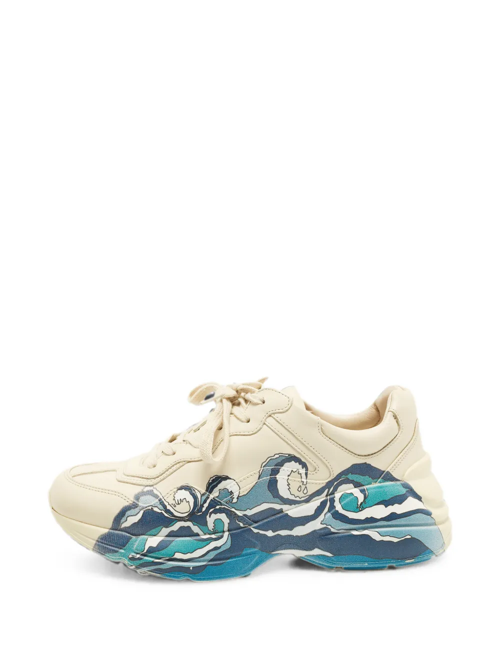 Pre-owned Gucci Rhyton Wave-print Sneakers In Neutral