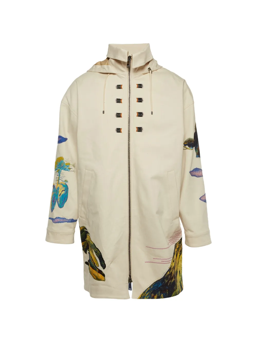 Pre-owned Valentino Graphic-print Hooded Jacket In Neutral