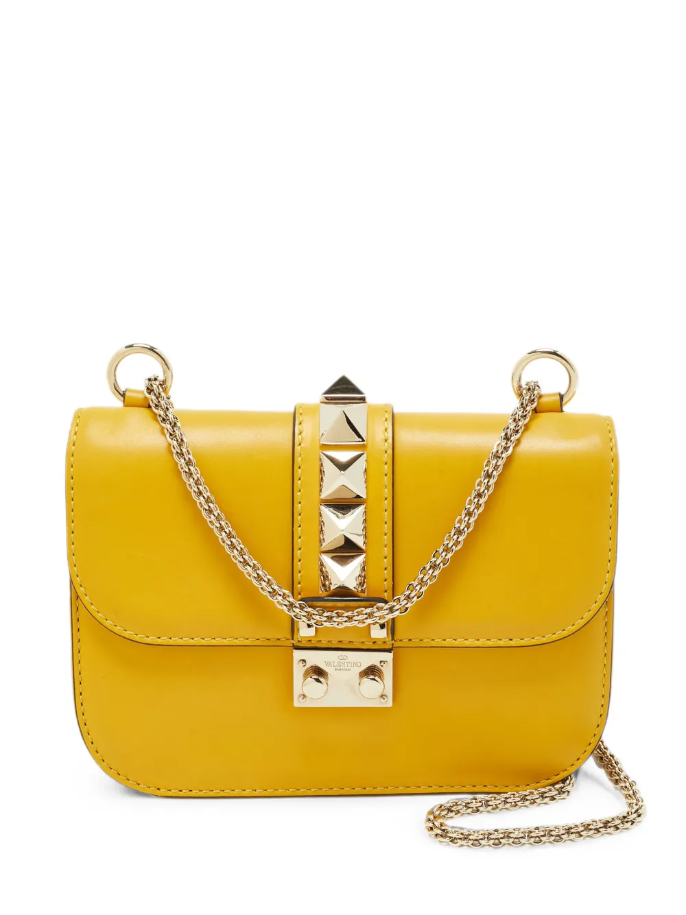 Pre-owned Valentino Garavani Small Glam Lock Shoulder Bag In Yellow