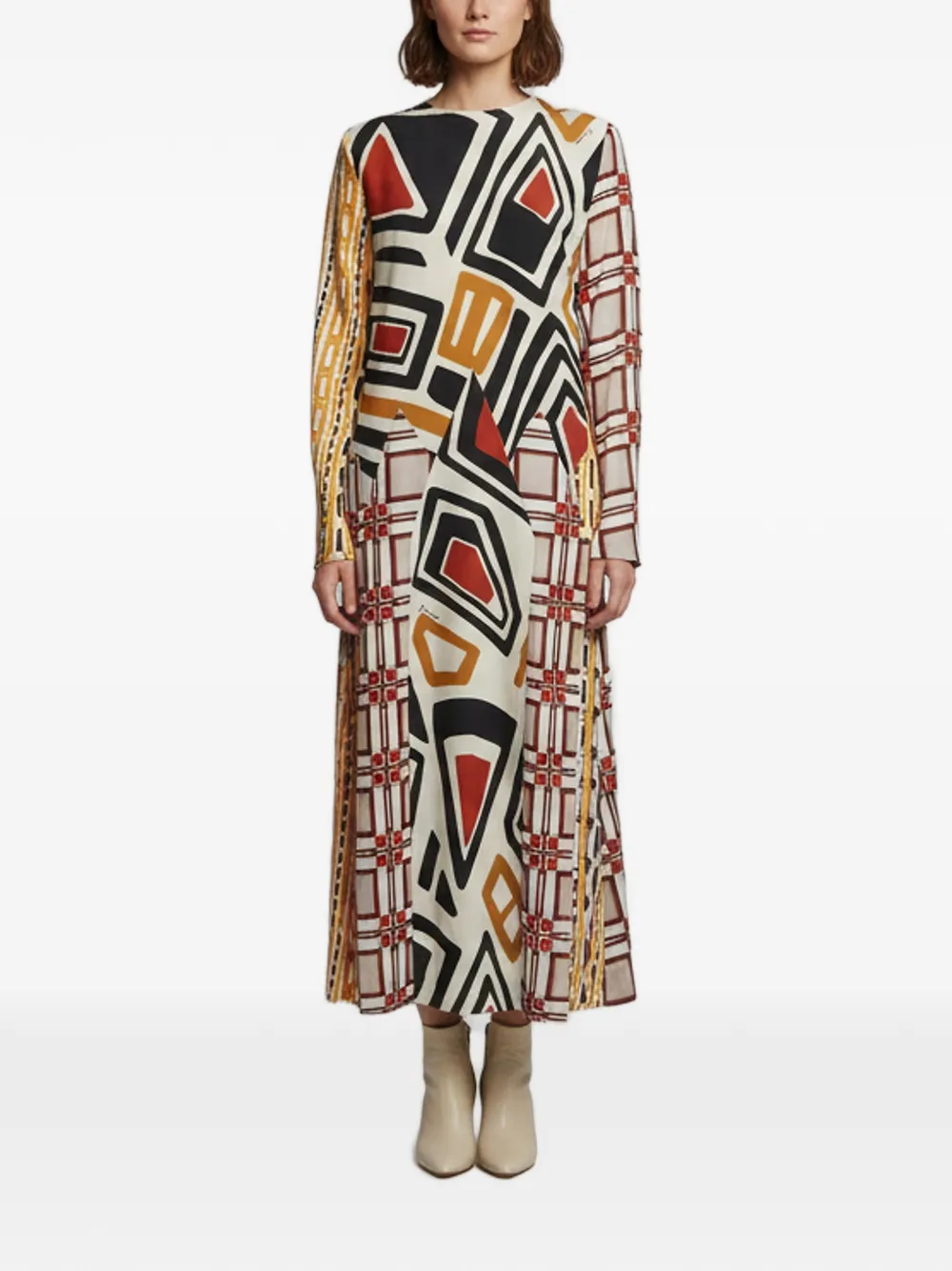 DSQUARED2 printed long-sleeve midi dress - Toni neutri