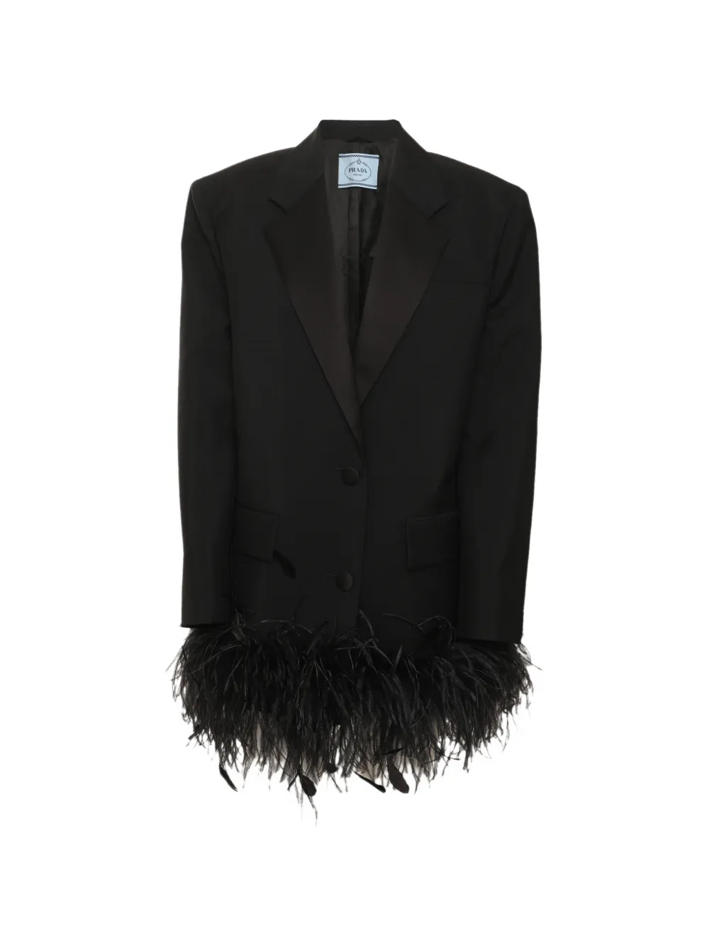 Prada Pre-Owned feather-trim single-breasted blazer - Black
