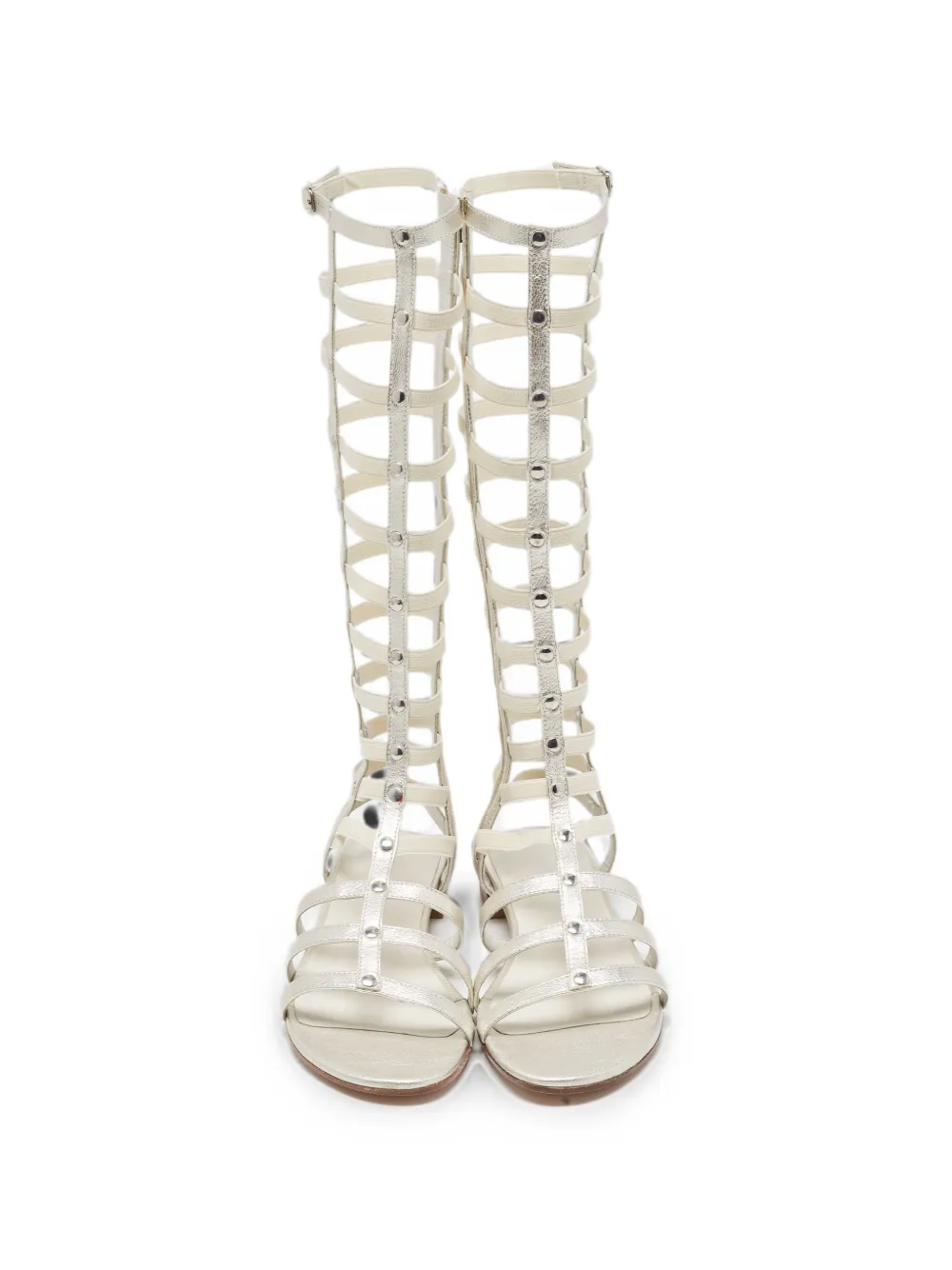 Pre-owned Stuart Weitzman Gladiator Leather Ankle Length Sandals In Silver