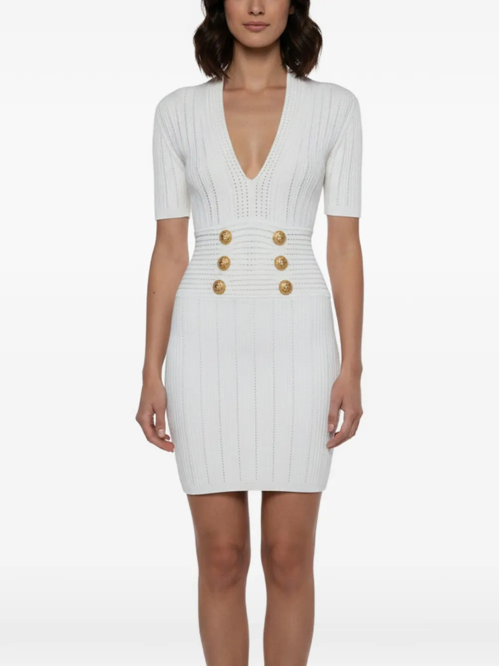 Balmain Pre-Owned Lion Head button knit mini dress - Weiß