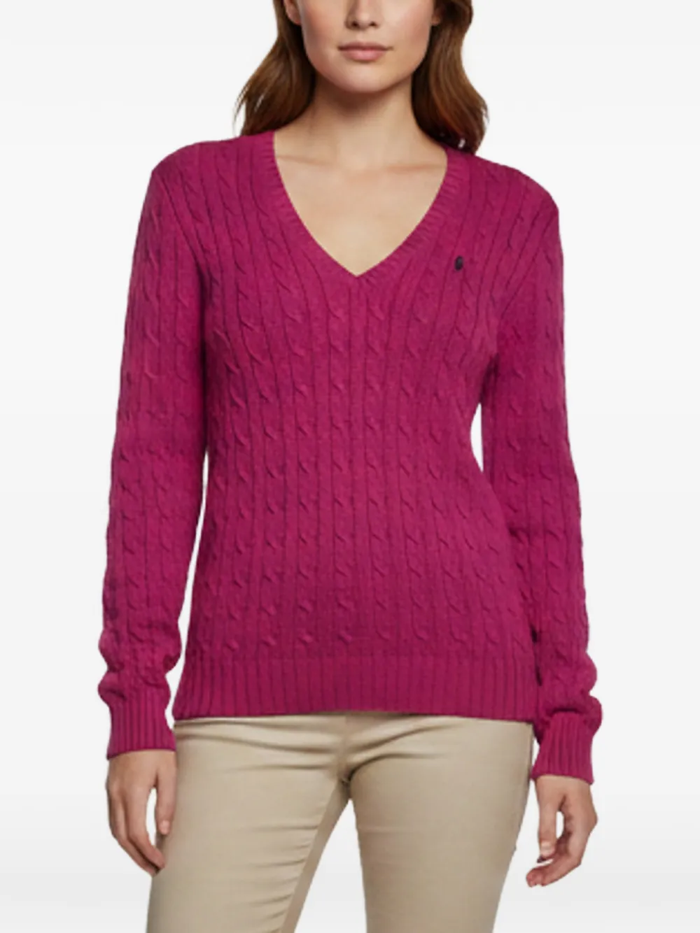 Pre-owned Ralph Lauren Vintage Cable-knit V-neck Sweater In Pink