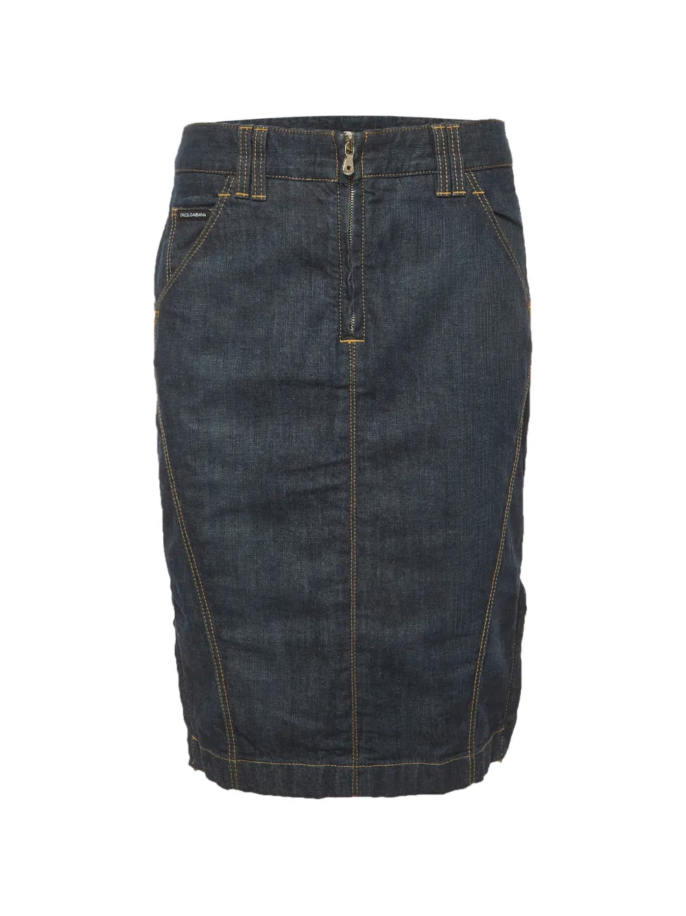 Dolce & Gabbana Pre-Owned logo-patch denim pencil skirt - Blu