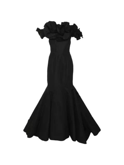 Oscar de la Renta Pre-Owned floral-appliqué satin gown