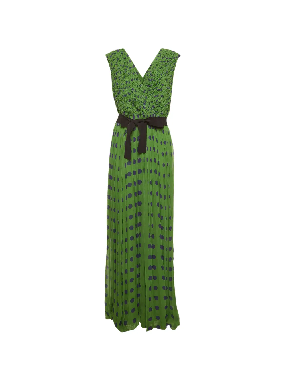 Carolina Herrera Vintage robe longue à pois plissée - Vert
