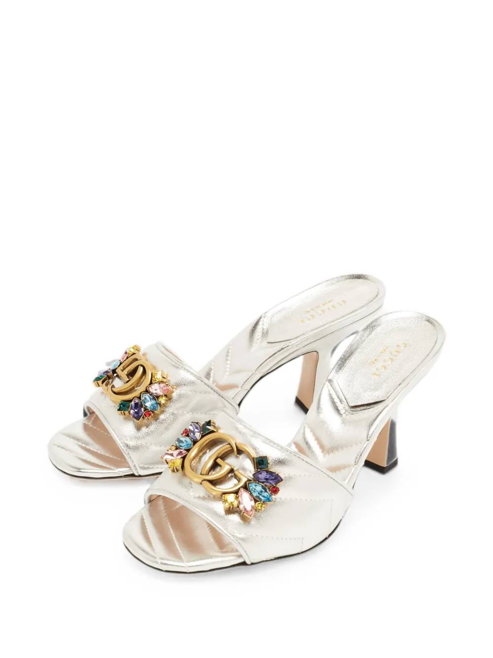 Gucci Pre-Owned GG Marmont quilted crystal-embellished heeled sandals - Argento